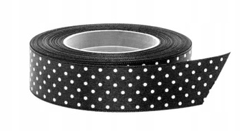Wstążka Satynowa Tasiemka Czarna W Kropki 38mm 22m