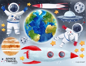Naklejka na ścianę dla dzieci KOSMOS NAKLEJKI ASTRONAUCI - 100cm x 130cm