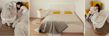 Łóżeczko Petite&Mars Glory dostawne kołyska dostawka na kółkach 55x105 cm