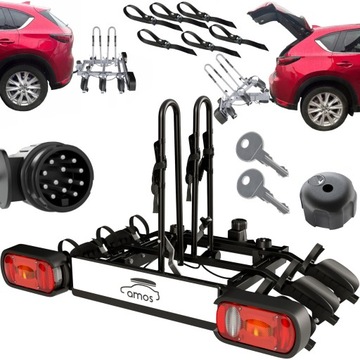 BAGAŻNIK ROWEROWY NA HAK PLATFORMA 3 ROWERY - AMOS - UCHYLANY 13 PIN CZARNY