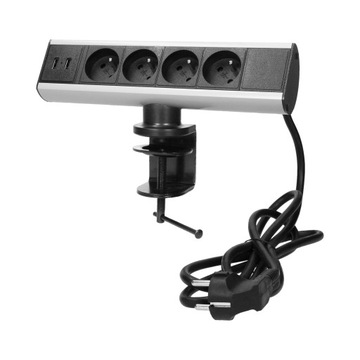 Gniazdo meblowe z uchwytem montażowym, ładowarką USB i przewodem 1,8m, 4x2P
