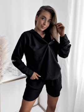 Женский комплект из трех предметов, топ-толстовка-шорты, черный M
