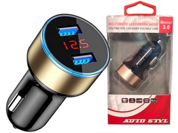 Woltomierz ładowarka 2x USB 2,4A + QC 3.0 wyświet