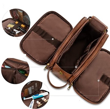 KOSMETYCZKA MĘSKA SKÓRZANA PODRÓŻNA WODOODPORNA XL