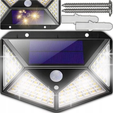 LAMPA SOLARNA 100 LED Z CZUJNIKIEM ZMIERZCHU RUCHU ELEWACYJNA NAŚCIENNA