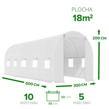 TUNEL OGRODOWY FOLIOWY SZKLARNIA 18m2 TF07W 6x3m BIAŁY PODWÓJNE DRZWI