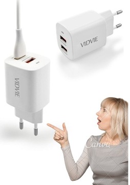 Ładowarka sieciowa VIDVIE PLE250C 2.4A 2xUSB + Kabel Type-C (Biała)