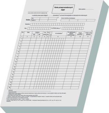 Карта А4 проведенных занятий