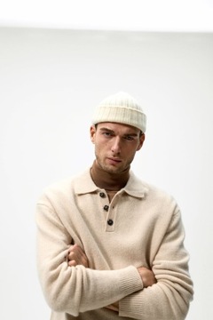 ZARA MAN SWETER POLO WEŁNA KASZMIR LUX BEŻ L