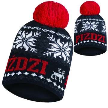 Czapka zimowa PIŹDZI z pomponem meska damska ciepła