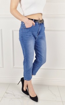 # DAMSKIE SPODNIE RYBACZKI Jeans z kokarda Blue #