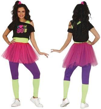 Kostium Strój Przebranie Fitness Neon DISCO Party Lata 80 Karnawał Bal, S