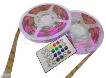 Светодиодная лента RGB 2х5м, 24Вт+Вт, управление приложением, музыкальный пульт, 12В, комплект 10м