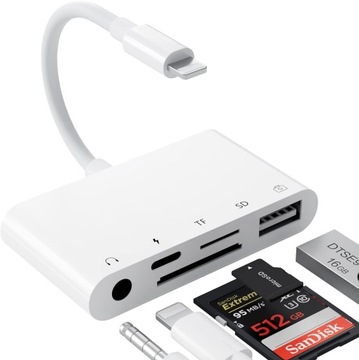 Adapter do czytnika kart SD do iPhone'a, 5 w 1 adapter USB OTG z czytnikiem