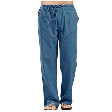 Lniane spodnie męskie proste oddychający materiał stylowe