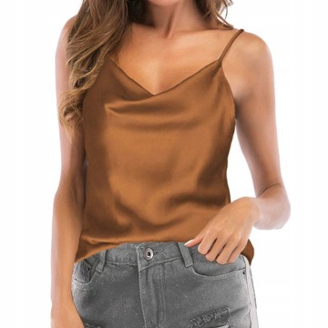 Satynowy top francuski z dekoltem v-neck,S
