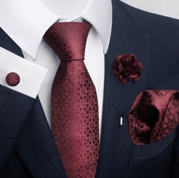 KRAWAT POSZETKA SPINKI ELEGANCKI ZESTAW Żakardowy Męski wys24h