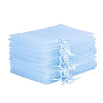 WORECZKI z ORGANZY na biżuterię 8x10 organza - 10 szt. BŁĘKIT ślub komunia