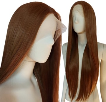Peruka długa LACE FRONT ciepły złoty brąz brązowa
