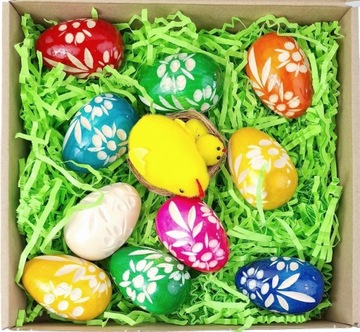 Jajka Drewniane 10 sztuk Malowane Pisanki Wielkanocne Ręcznie Rzeźbione
