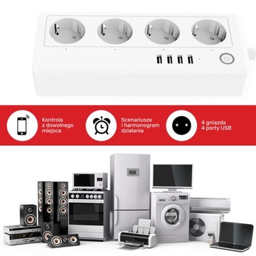 Удлинитель Tuya Smart Wifi, 4 измерения USB