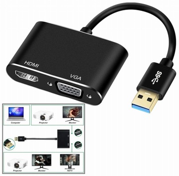 ВИДЕОКАРТА с USB 3.0 на HDMI и разветвителем VGA