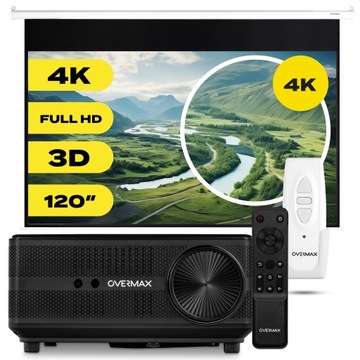 RZUTNIK FUll HD PROJEKTOR Keystone Auto Focus + EKRAN PROJEKCYJNY 120