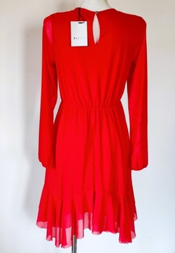 Sukienka Modna Czerwona falbanki Koktajlowa M na co dzień glamour