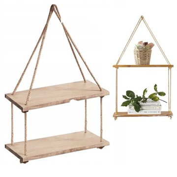 PÓŁKA WISZĄCA ŚCIENNA DREWNO NATRUAL BOHO ECO RUSTYKALNA