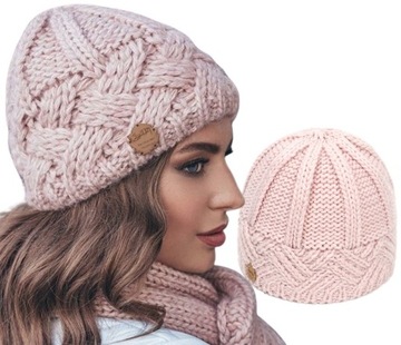 Женская вязаная зимняя утепленная шапка-бини для женщин