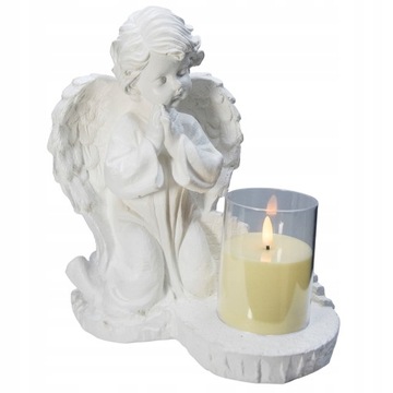 DUŻY ZNICZ + ŚWIECA GIPSOWA FIGURKA NAGROBNA LAMPA LED 3XAAA