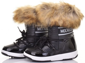 WYSOKIE ŚNIEGOWCE MODNE DAMSKIE BUTY ZIMOWE Z FUTERKIEM CZARNE