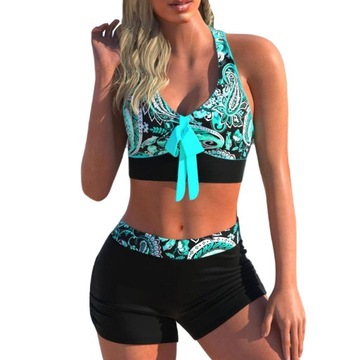 STRÓJ KĄPIELOWY DWUCZĘŚCIOWY WYSZCZUPLAJĄCY BIKINI WYSOKI STAN SPODENKI XL