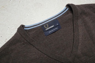 Fred Perry merino sweter brązowy v-neck wełniany męski M