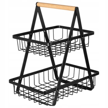 КОРЗИНА ДЛЯ ФРУКТОВ И ОВОЩЕЙ, ДВУХЯРУСНАЯ МЕТАЛЛИЧЕСКАЯ КОРЗИНА, ЧЕРНЫЙ ЛОФТ