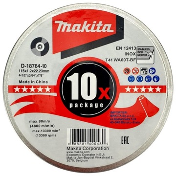 Диск отрезной Makita INOX 115мм D-18764-10 10шт