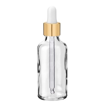 Butelka szklana bezbarwna 50 ml z pipetą złotą