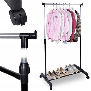 WIESZAK NA KÓŁKACH STOJAK GARDEROBA UBRANIA BUTY REGULOWANY METALOWY LOFT