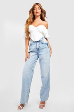 BIAŁY TOP GORSETOWY DOPASOWANY SZYFON ZWIEWNE RĘKAWY BOOHOO 38