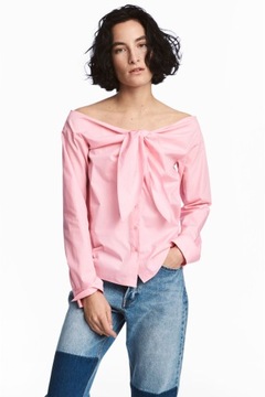 H&M różowa bluzka koszulowa z kokardką S