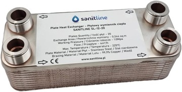 SANITLINE 20 ПЛАСТИНЧАТЫЙ ТЕПЛООБМЕННИК 20 кВт 4x 3/4