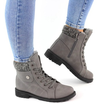 БОТИНКИ ЖЕНСКИЕ УТЕПЛЕННЫЕ ДЕРЕВЯННЫЕ БОТИНКИ TRAPERS МЕХОВАЯ МОЛНИЯ СЕРАЯ ПУГОВИНКА 39