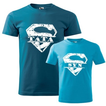 Koszulki Super Tata Syn zestaw na Dzień Ojca komplet dla taty syna prezent