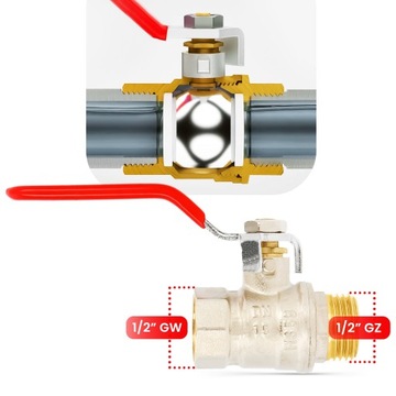 ШАРОВОЙ КРАН 1/2 GWxGZ НИППЕЛЬ ЗАПОРНЫЙ ДЛЯ СОЕДИНЕНИЙ ВОДЯНЫХ ТРУБ GLOKE ЛАТУНЬ