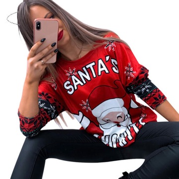 BLUZKA ŚWIĄTECZNA WELUROWA MIKOŁAJ SANTA CZERWONA