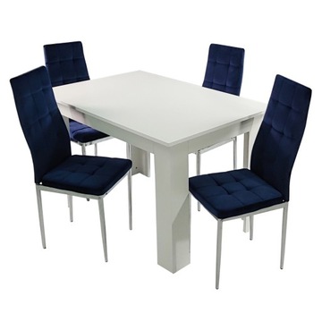 Stół Modern biały 4 krzesła Monako Velvet granat