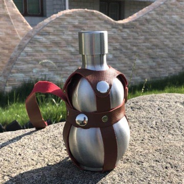 Przenośna piersiówka Butelka z tykwy, dzbanek na wino Flagon Skórzane ramię 500 ml