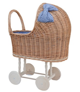 WÓZEK WIKLINOWY dla lalek NATURAL+ KOKARDA MIX