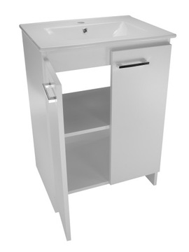 Белый шкафчик для ванной комнаты с умывальником и матовой полкой для унитаза 60 см, вместительный.