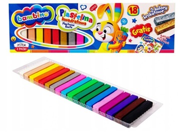 BAMBINO PLASTELINA KWADRATOWA 18 KOLORÓW PODKŁADKA